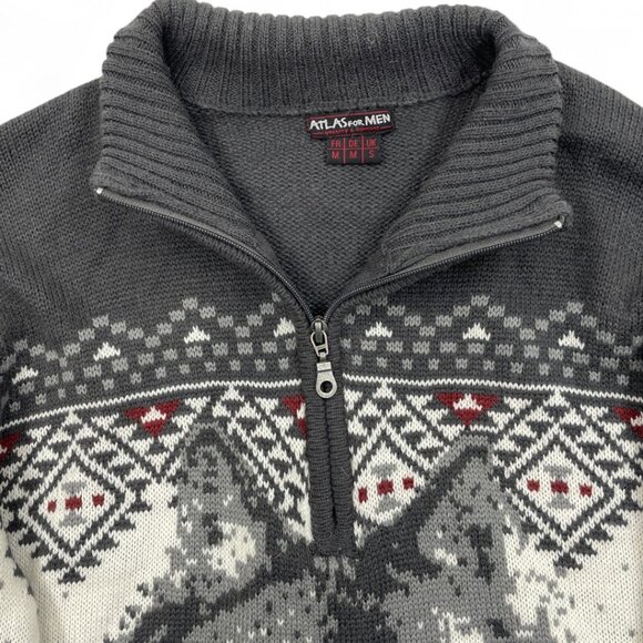 Atlas Wolf Norwegian Wool Blend Men's Medium 1/4 Zip Icelandic Ski Sweater - Picture 3 of 11